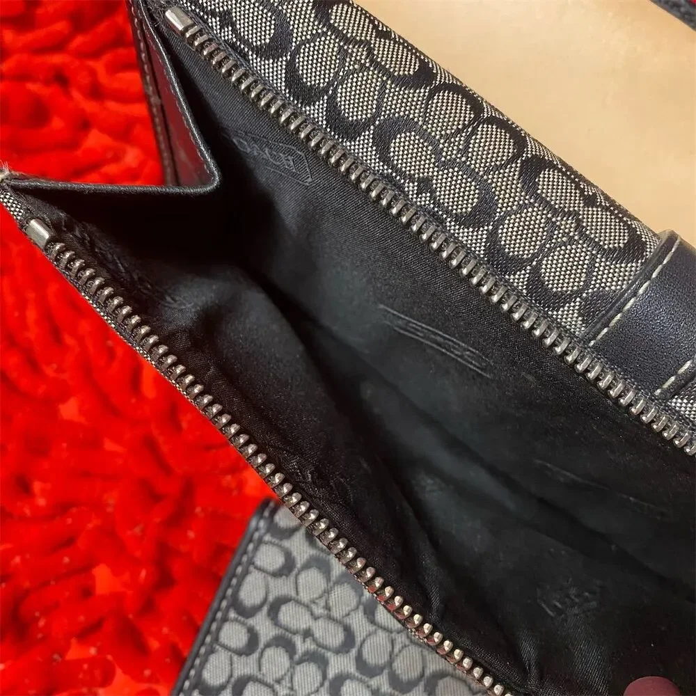 Vintage Coach Women's Black Jacquard Trifold Wallet Checkbook Holder
